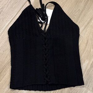 Forever 21 Black Lace-Up Halter Crop Top
